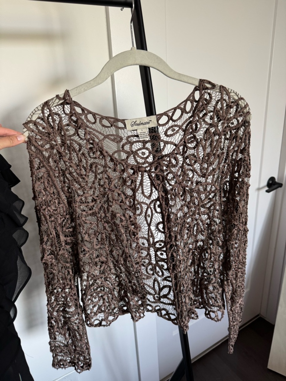 Soulmate Brown Beaded Handmade Button Front Top – M/L